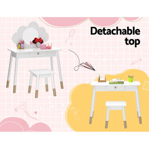 Dressing Table Set | Vanity Makeup | Wooden Legs | Mirror Drawer