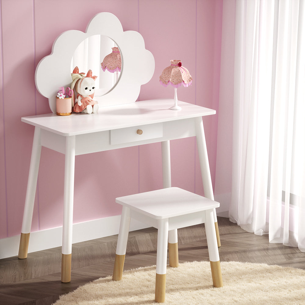 Dressing Table Set | Vanity Makeup | Wooden Legs | Mirror Drawer