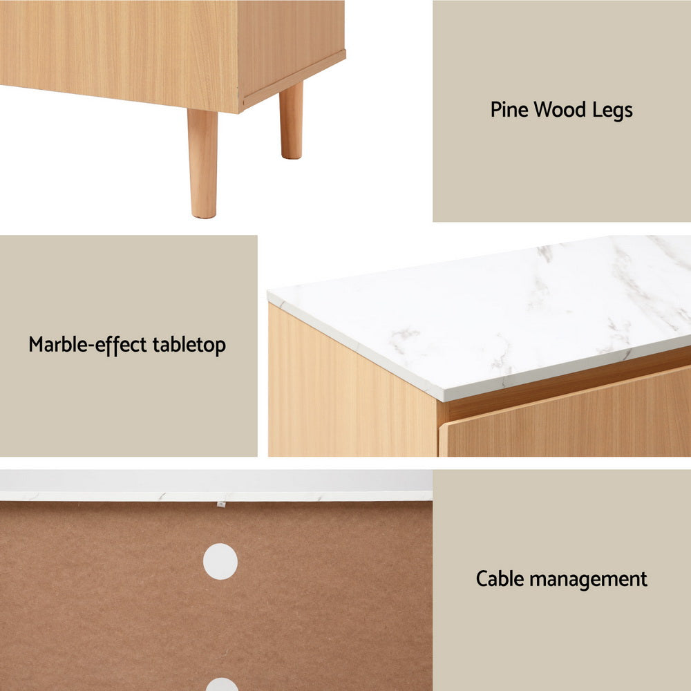 TV Cabinet | Entertainment Unit Stand | 180CM Pine | White Finish