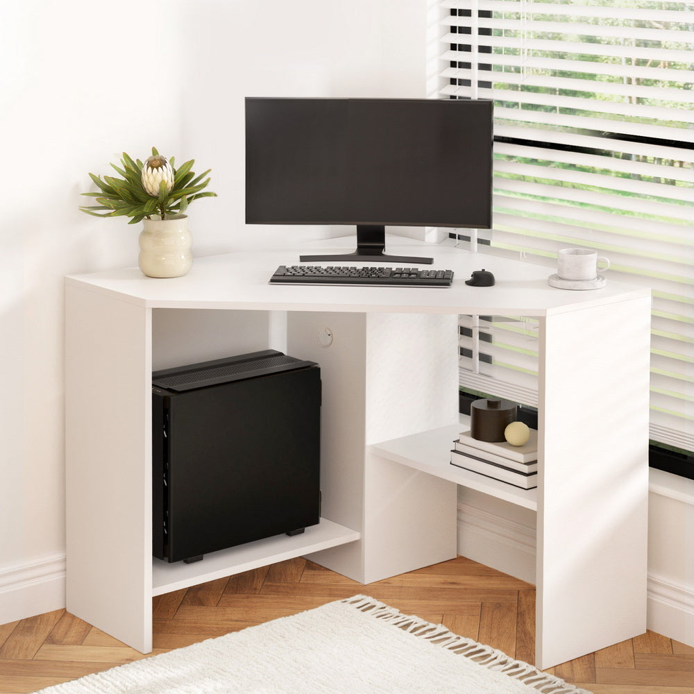 Corner Computer Desk | L-Shape | Shelves + CPU Stand | Workstation