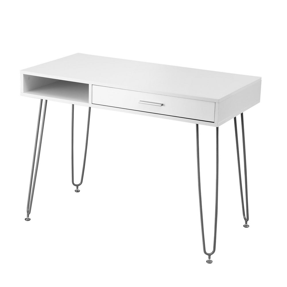 Computer Desk | 100cm | Drawer Cabinet Workstation | White