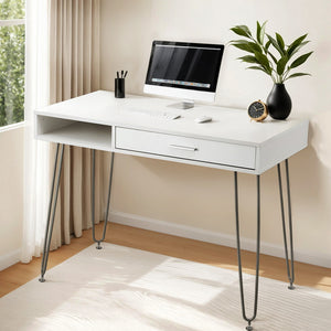 Computer Desk | 100cm | Drawer Cabinet Workstation | White