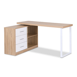 Swivel L-Shaped Desk | Storage Cabinet | Oak Look Corner Workstation
