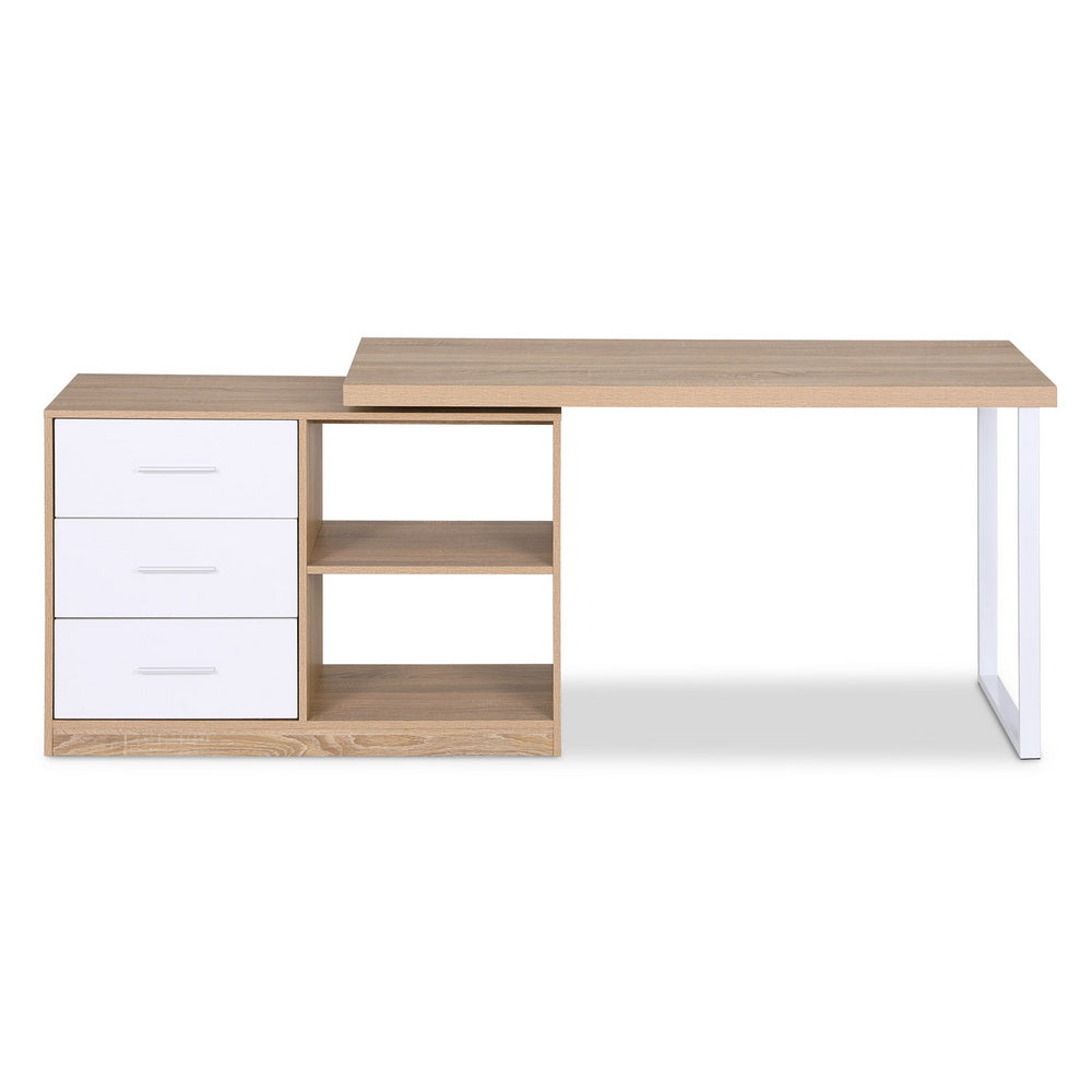 Swivel L-Shaped Desk | Storage Cabinet | Oak Look Corner Workstation