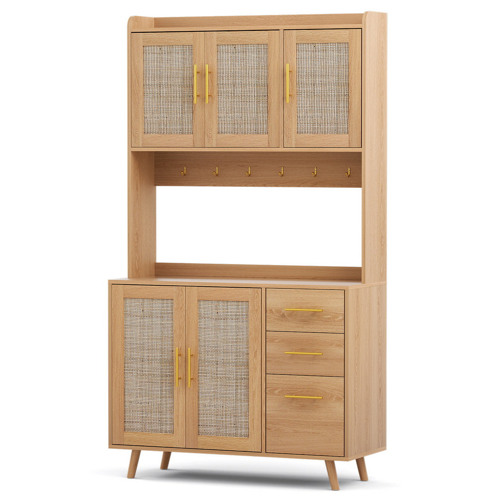 Buffet Sideboard Hutch | Rattan Detail + Hooks | Kitchen Cupboard | Pine