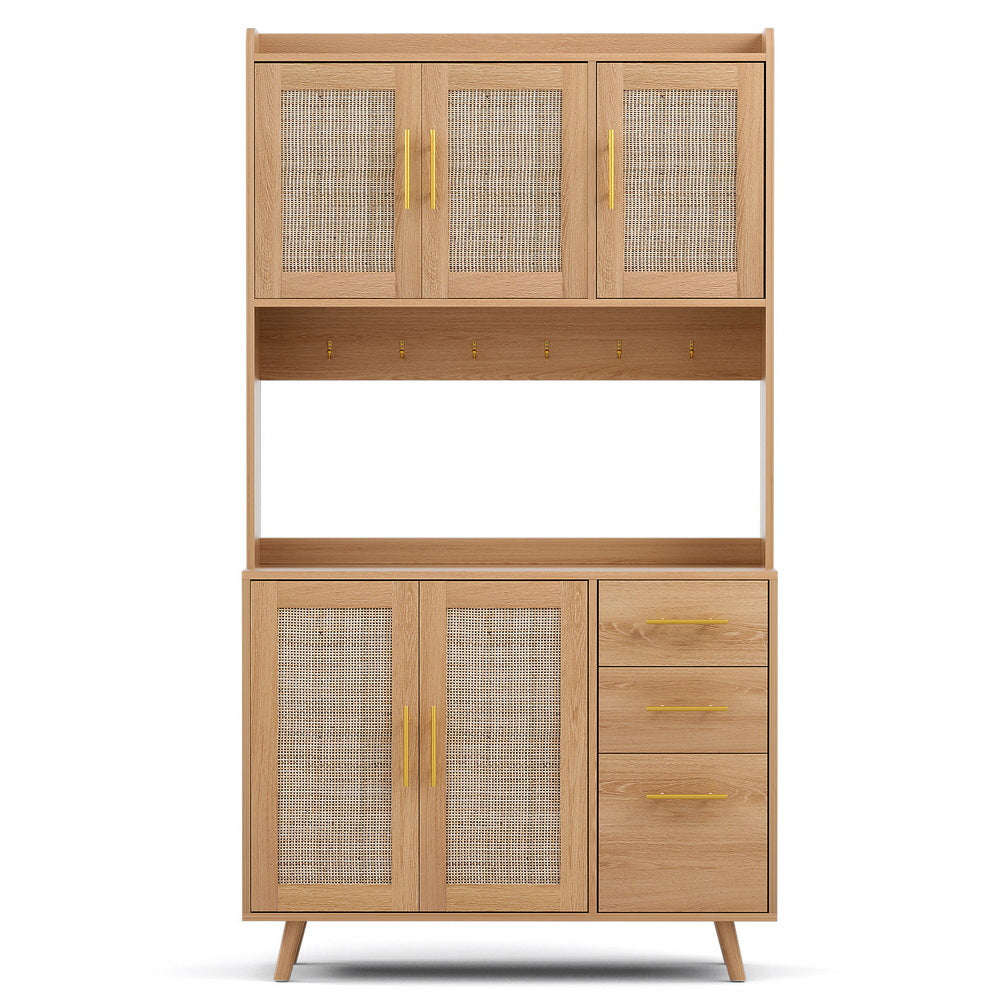 Buffet Sideboard Hutch | Rattan Detail + Hooks | Kitchen Cupboard | Pine
