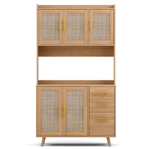Buffet Sideboard Hutch | Rattan Detail + Hooks | Kitchen Cupboard | Pine