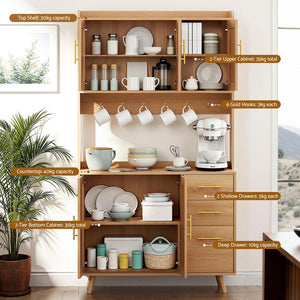 Buffet Sideboard Hutch | Rattan Detail + Hooks | Kitchen Cupboard | Pine