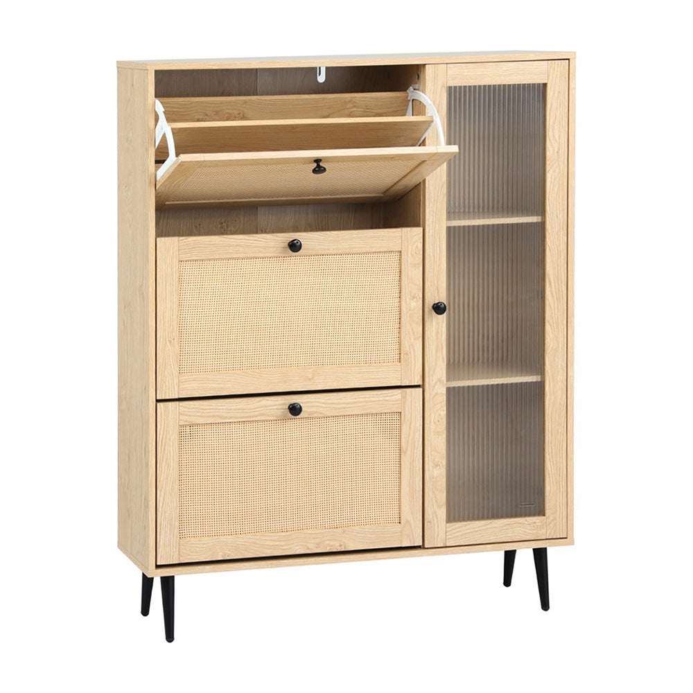 Shoe Rack Cabinet | 3 Flip-Out Drawers | Pine