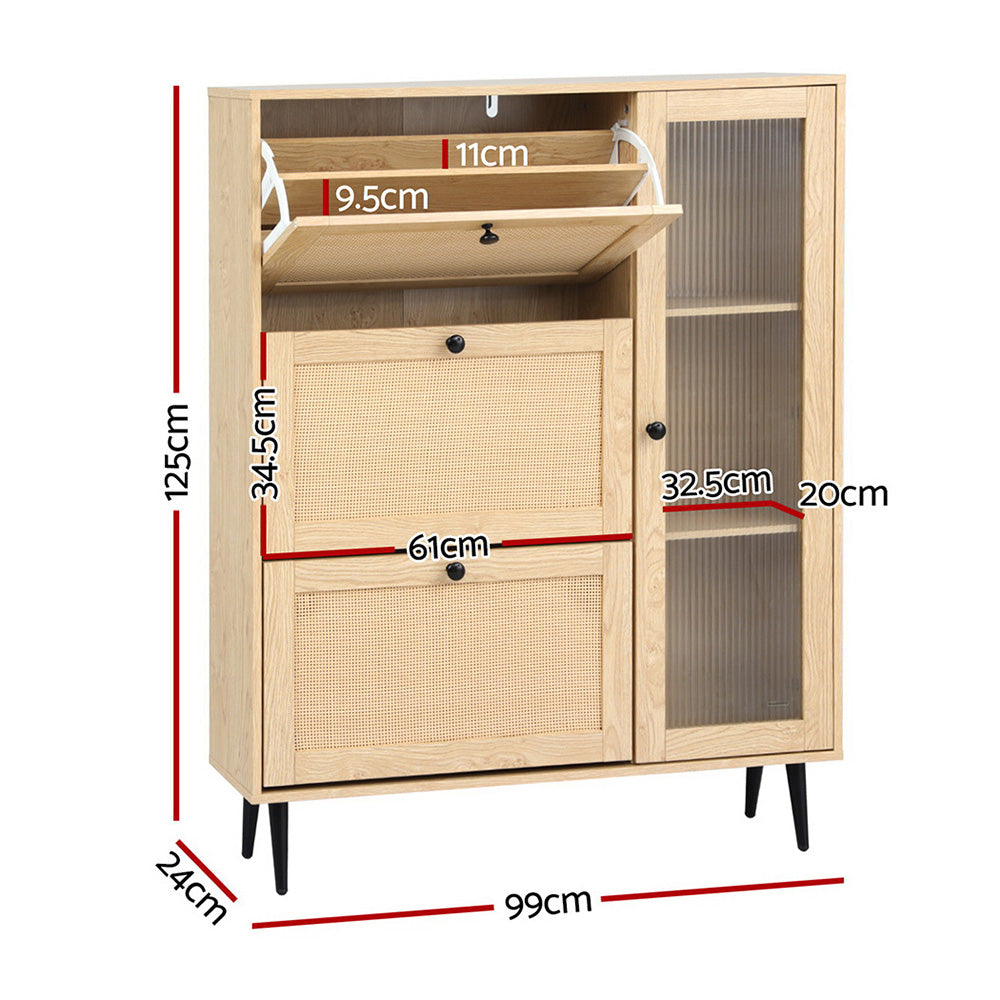 Shoe Rack Cabinet | 3 Flip-Out Drawers | Pine