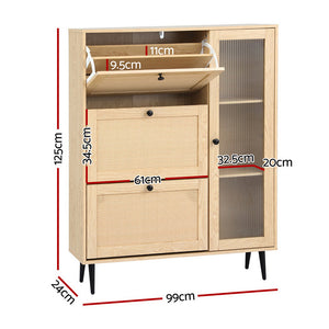 Shoe Rack Cabinet | 3 Flip-Out Drawers | Pine