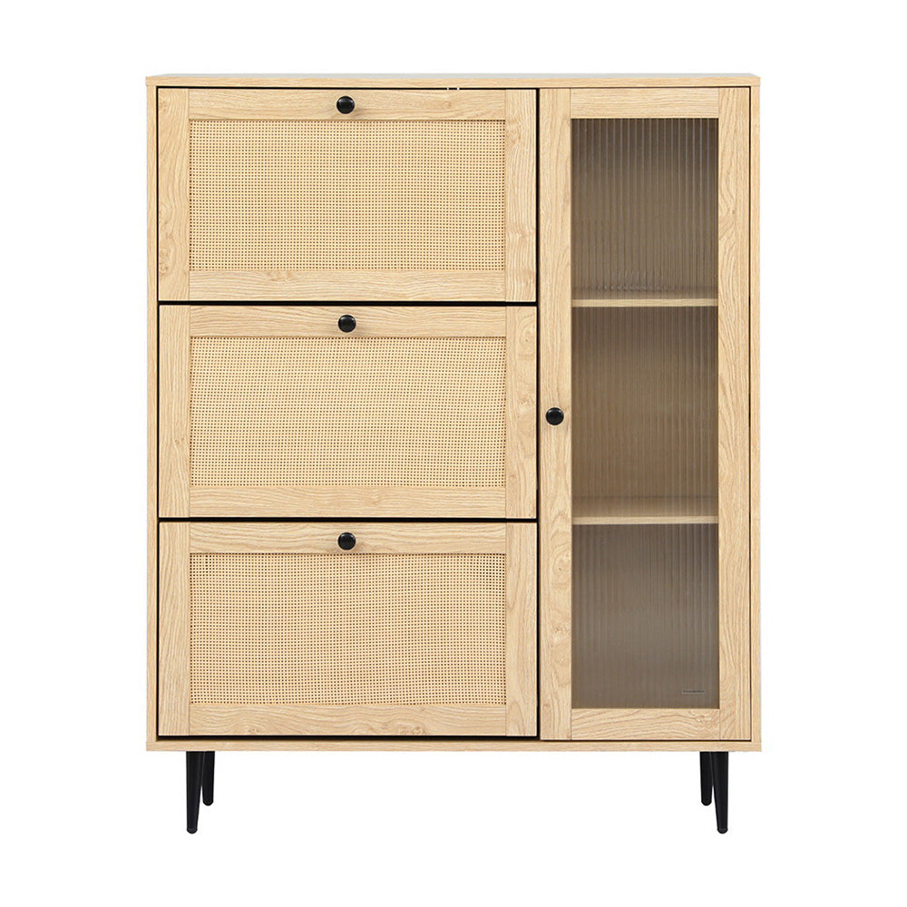 Shoe Rack Cabinet | 3 Flip-Out Drawers | Pine