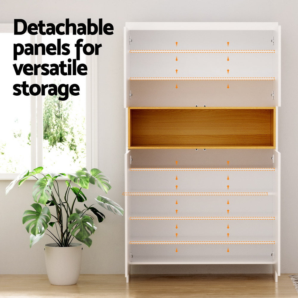 Shoe Rack Storage Cabinet | 9-Tier Organizer | White Wooden Finish