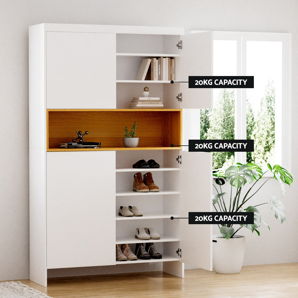 Shoe Rack Storage Cabinet | 9-Tier Organizer | White Wooden Finish