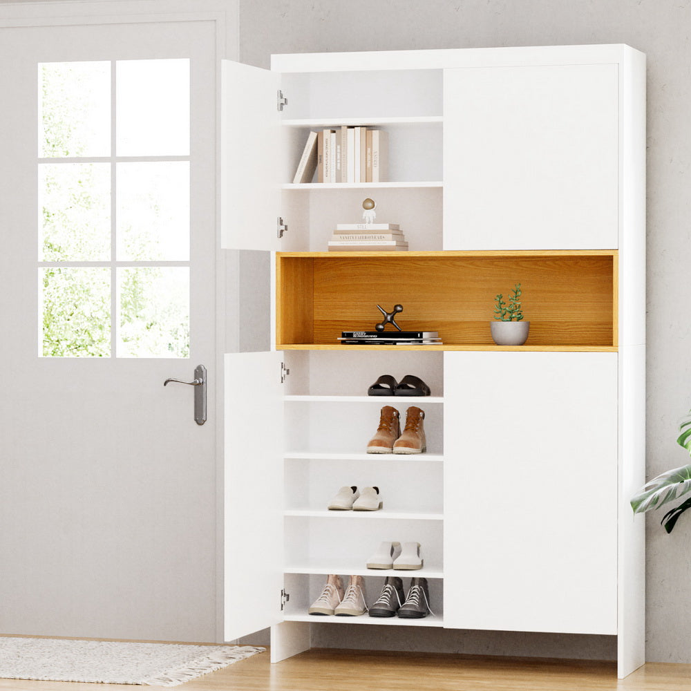 Shoe Rack Storage Cabinet | 9-Tier Organizer | White Wooden Finish