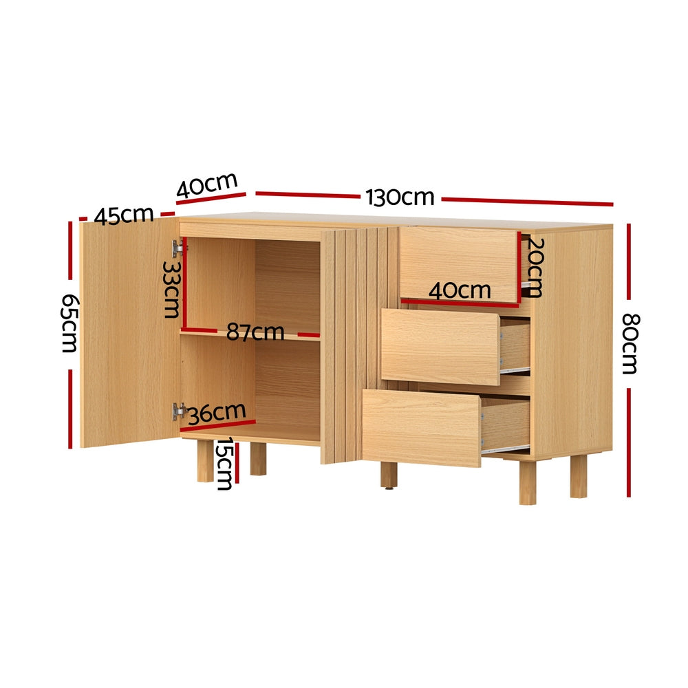 Buffet Sideboard | 130 cm Pine Cabinet | Pantry Storage with Drawers