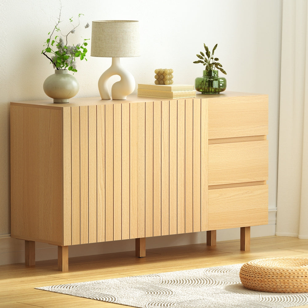 Buffet Sideboard | 130 cm Pine Cabinet | Pantry Storage with Drawers