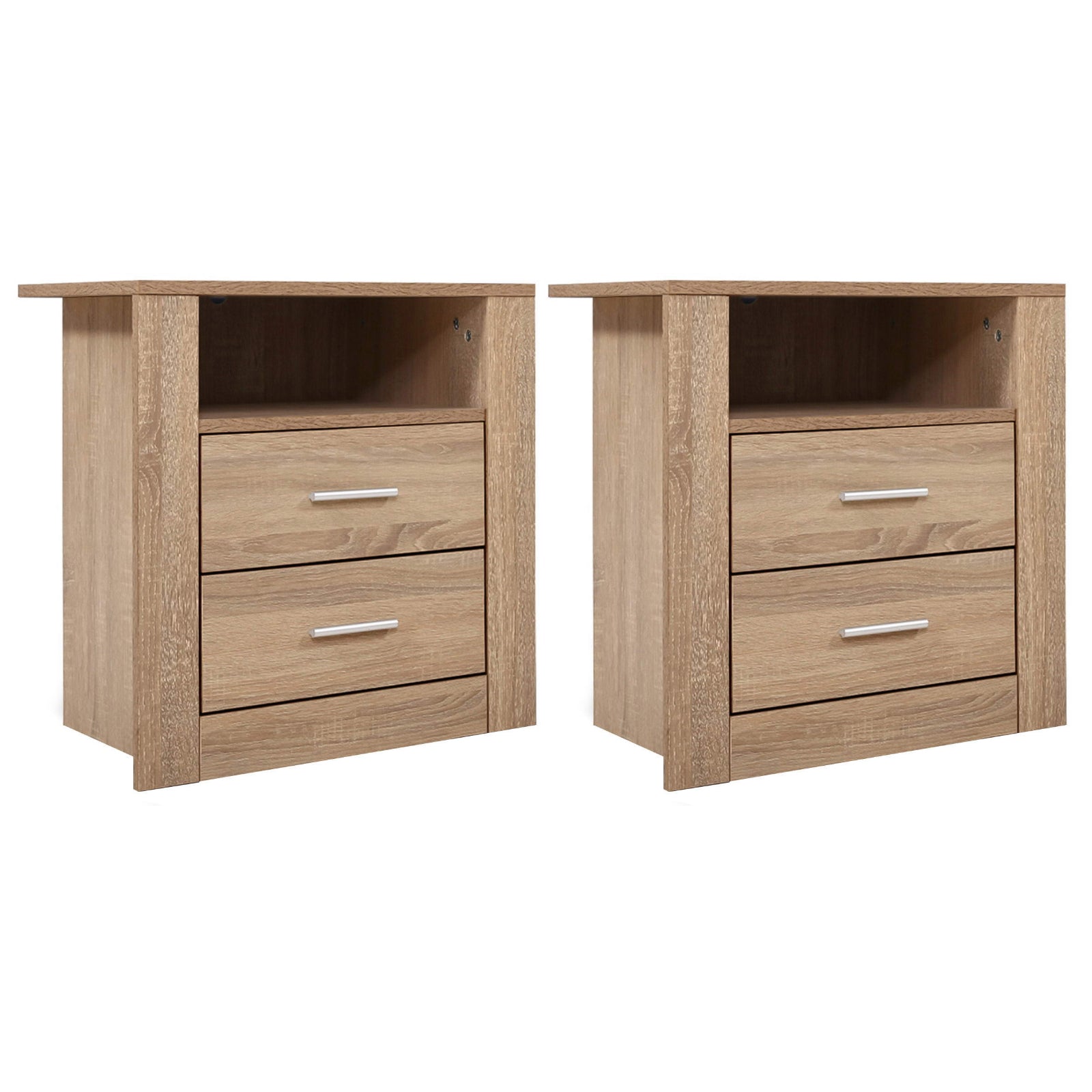 Artiss Bedside Tables | 2X | TARA | 2 Drawers with Shelf | Oak