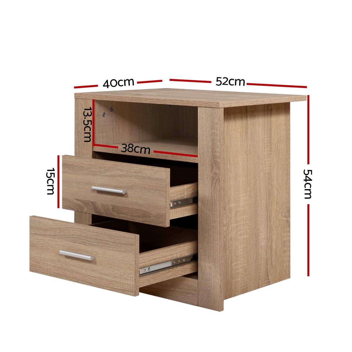 Artiss Bedside Tables | 2X | TARA | 2 Drawers with Shelf | Oak