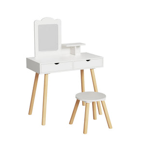 Dressing Table | Vanity Makeup Chair Set | Mirror Drawers | Wooden Legs