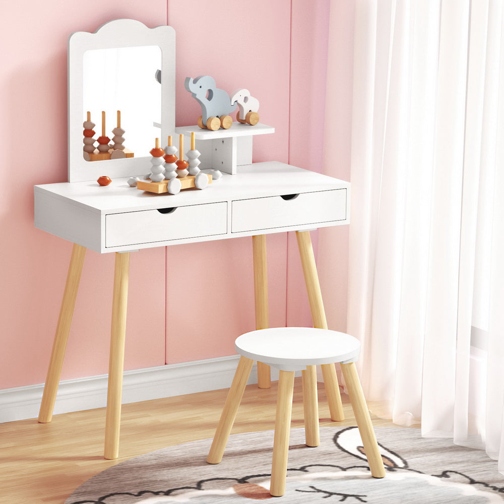 Dressing Table | Vanity Makeup Chair Set | Mirror Drawers | Wooden Legs