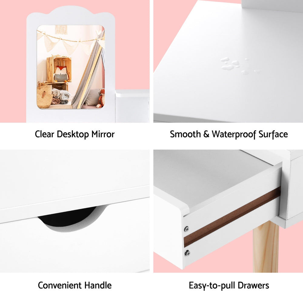 Dressing Table | Vanity Makeup Chair Set | Mirror Drawers | Wooden Legs