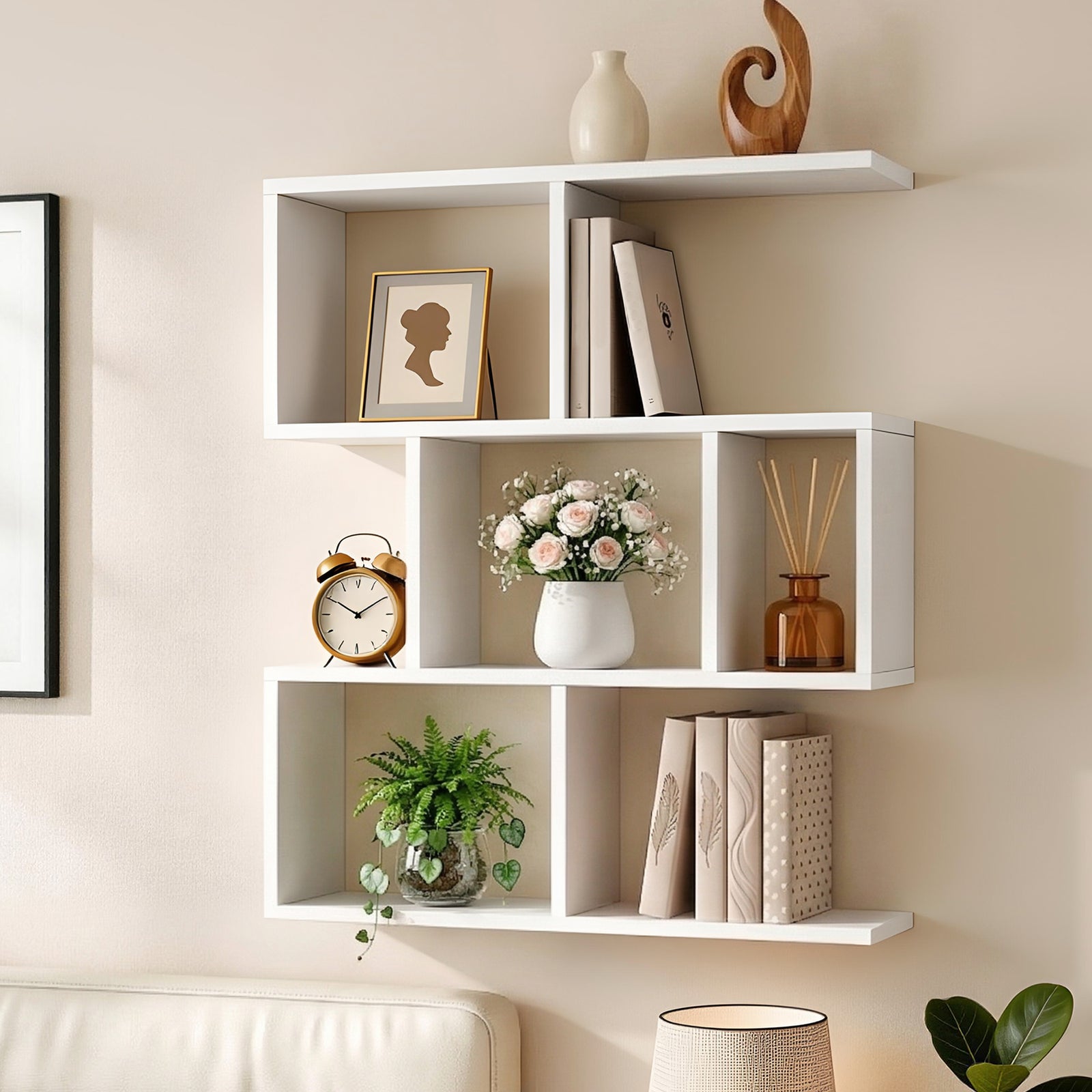 Floating Wall Shelf | 3-Tier Display Bookshelf | White