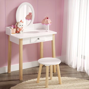 Dressing Table Set | Vanity Makeup | Wooden Legs | Drawer Mirror