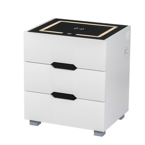 Smart Bedside Table | 3 Drawers | Wireless Charging Ports | LED Light | White | ADAD