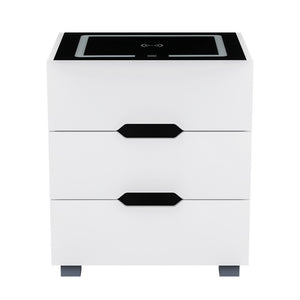 Smart Bedside Table | 3 Drawers | Wireless Charging Ports | LED Light | White | ADAD