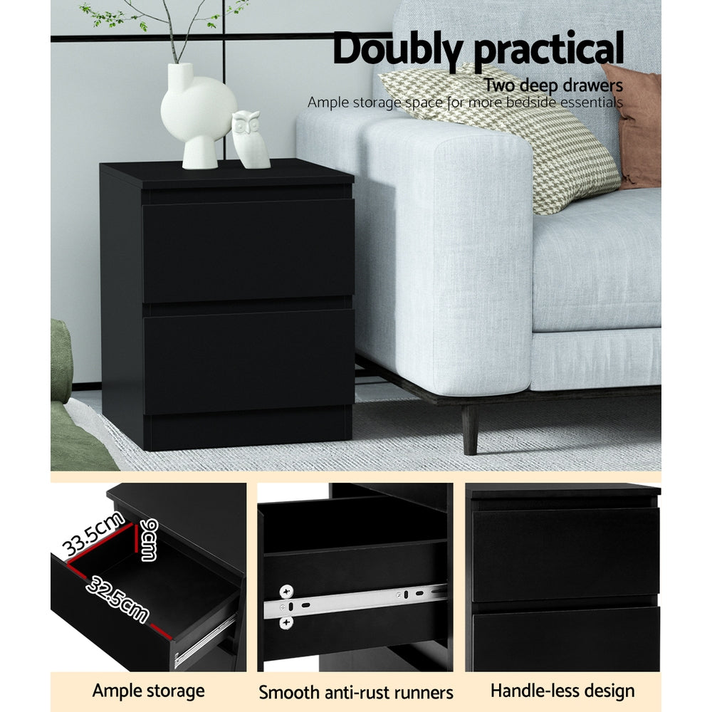 Artiss Bedside Tables | 2X | PEPE | 2 Drawers | Black