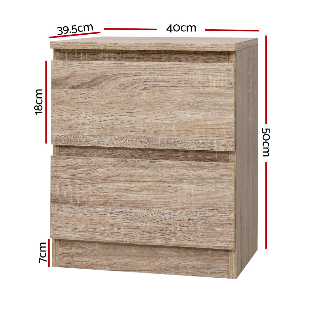 Artiss Bedside Tables | 2X | PEPE | 2 Drawers | Oak