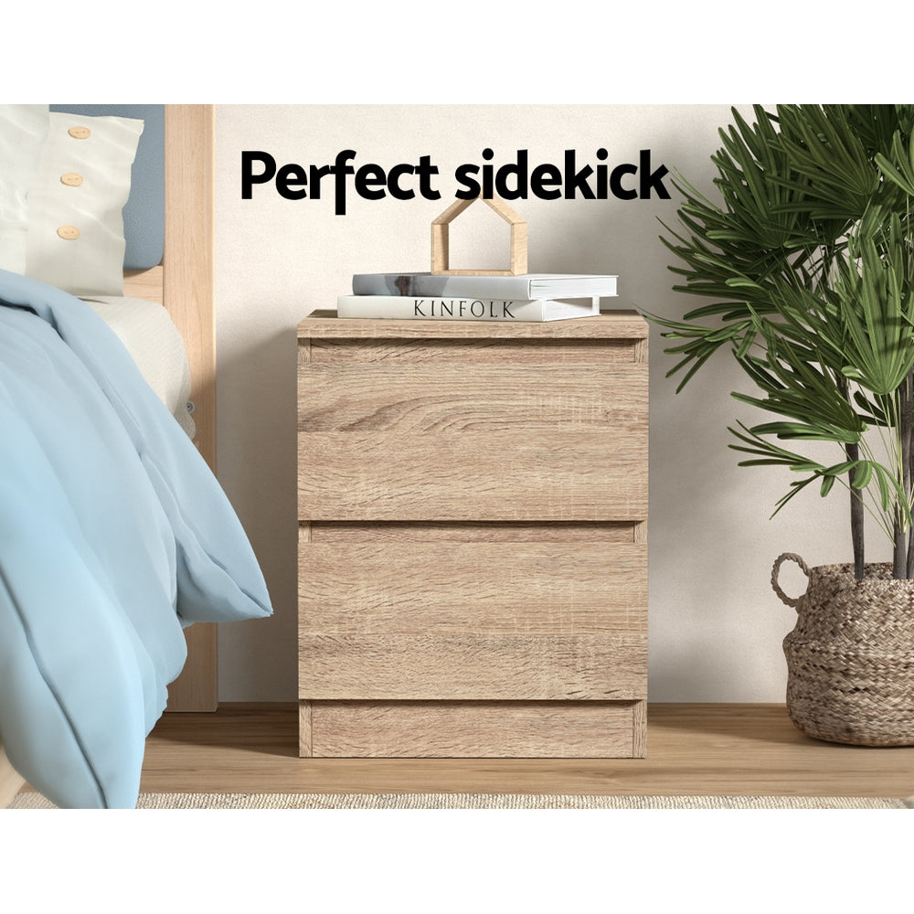 Artiss Bedside Tables | 2X | PEPE | 2 Drawers | Oak