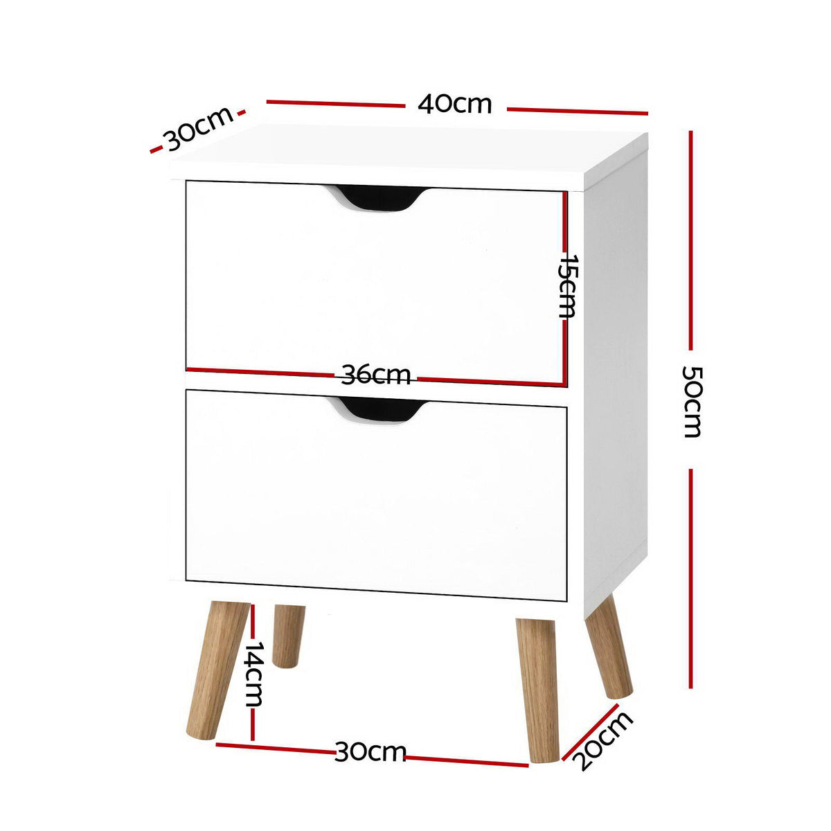 Artiss Bedside Tables | 2X | BODEN | 2 Drawers | White