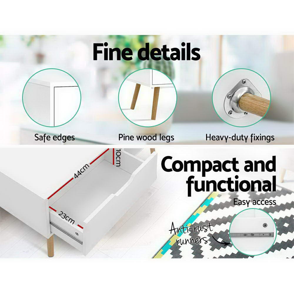 Coffee Table | Storage Drawer | White | Larin