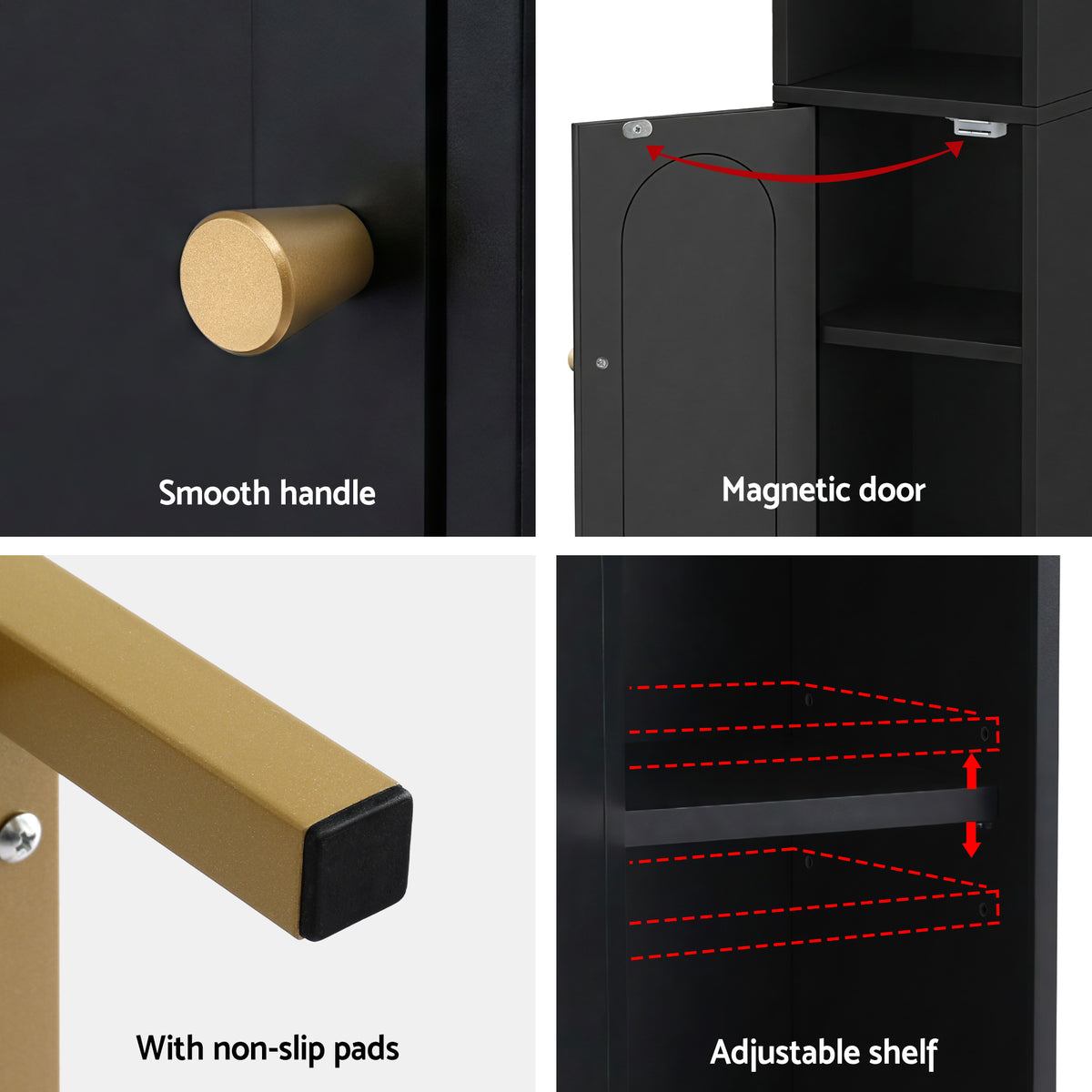 Bathroom Storage Cabinet | Floor Organiser | Toilet Corner | Adjustable | Black