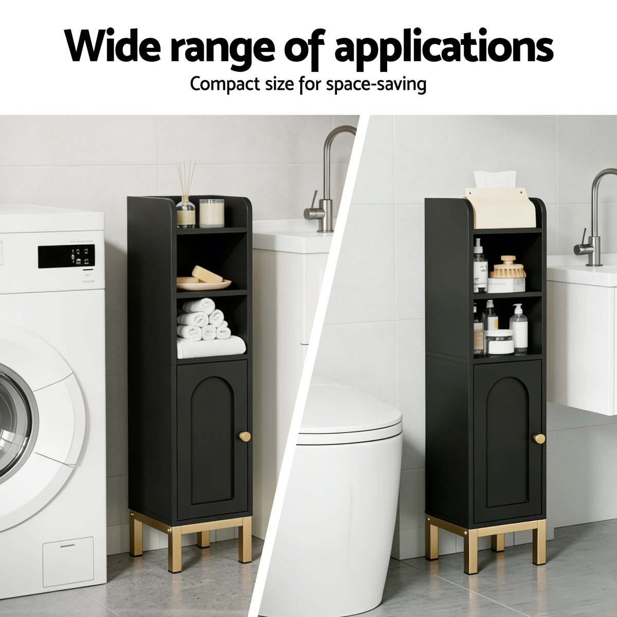 Bathroom Storage Cabinet | Floor Organiser | Toilet Corner | Adjustable | Black