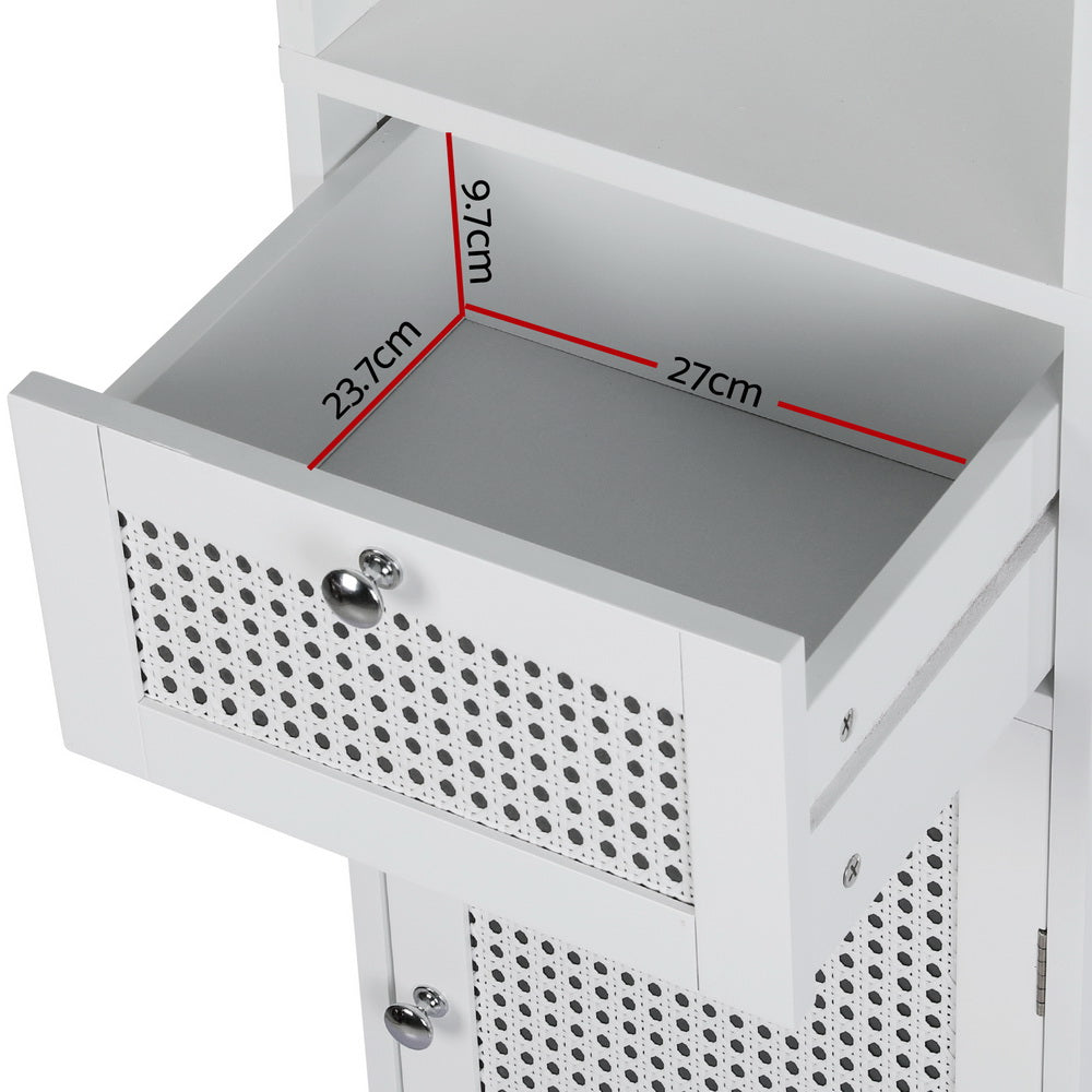 Bathroom Cabinet | Storage | 161cm | White Rattan | Tallboy Toilet Cupboard