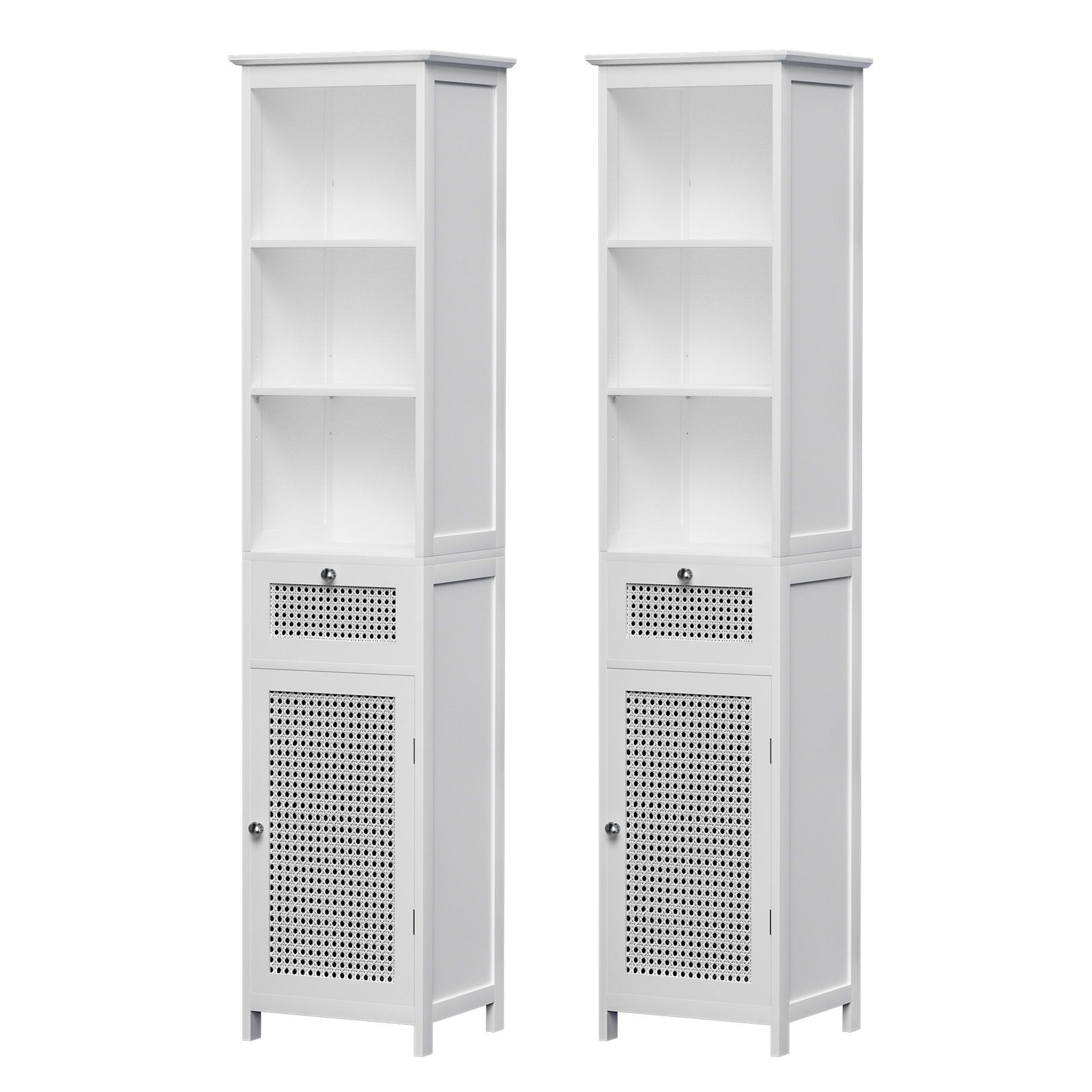 Bathroom Storage Cabinets | 2 Pack | White Rattan Look | 161cm