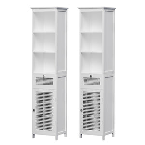 Artiss Bathroom Cabinet Storage X2 White Rattan 161cm