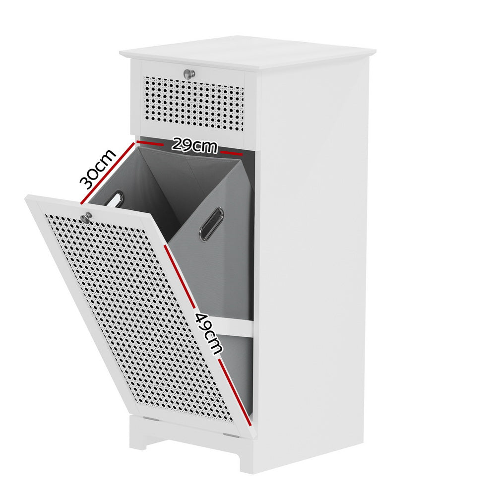 Laundry Hamper Cabinet | Bathroom Storage | White Rattan Clothes Basket