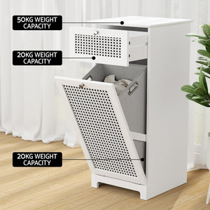 Laundry Hamper Cabinet | Bathroom Storage | White Rattan Clothes Basket