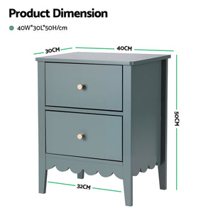 Bedside Table | 2 Drawer Nightstand | Bedroom Storage | Green