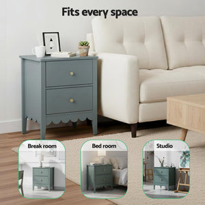 Bedside Table | 2 Drawer Nightstand | Bedroom Storage | Green