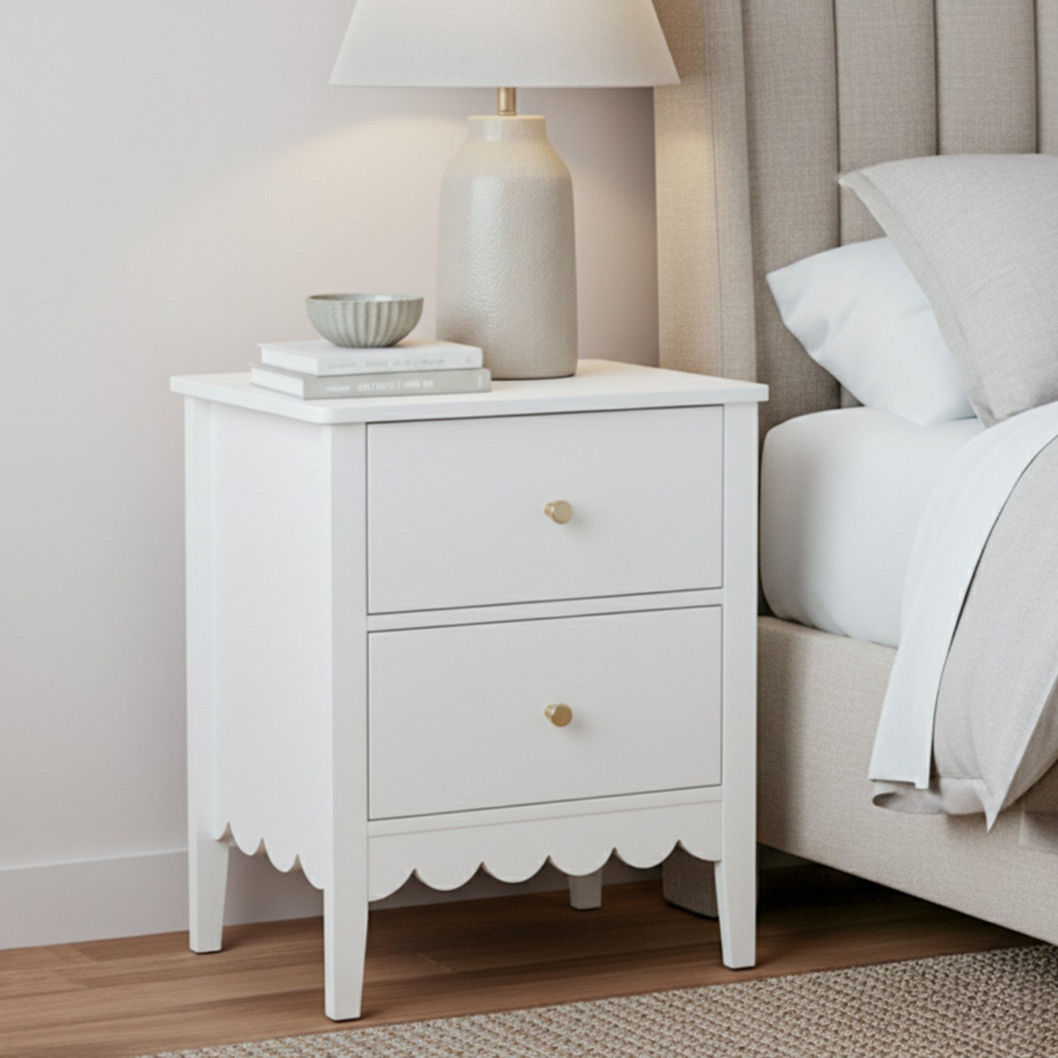 Bedside Table | 2 Drawer Nightstand | Bedroom Storage | White