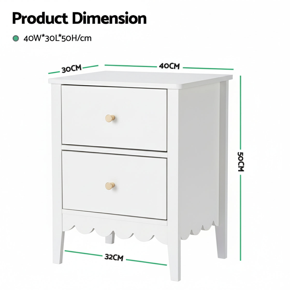 Bedside Table | 2 Drawer Nightstand | Bedroom Storage | White