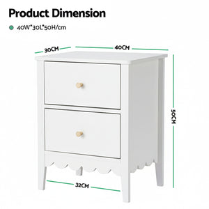 Bedside Table | 2 Drawer Nightstand | Bedroom Storage | White