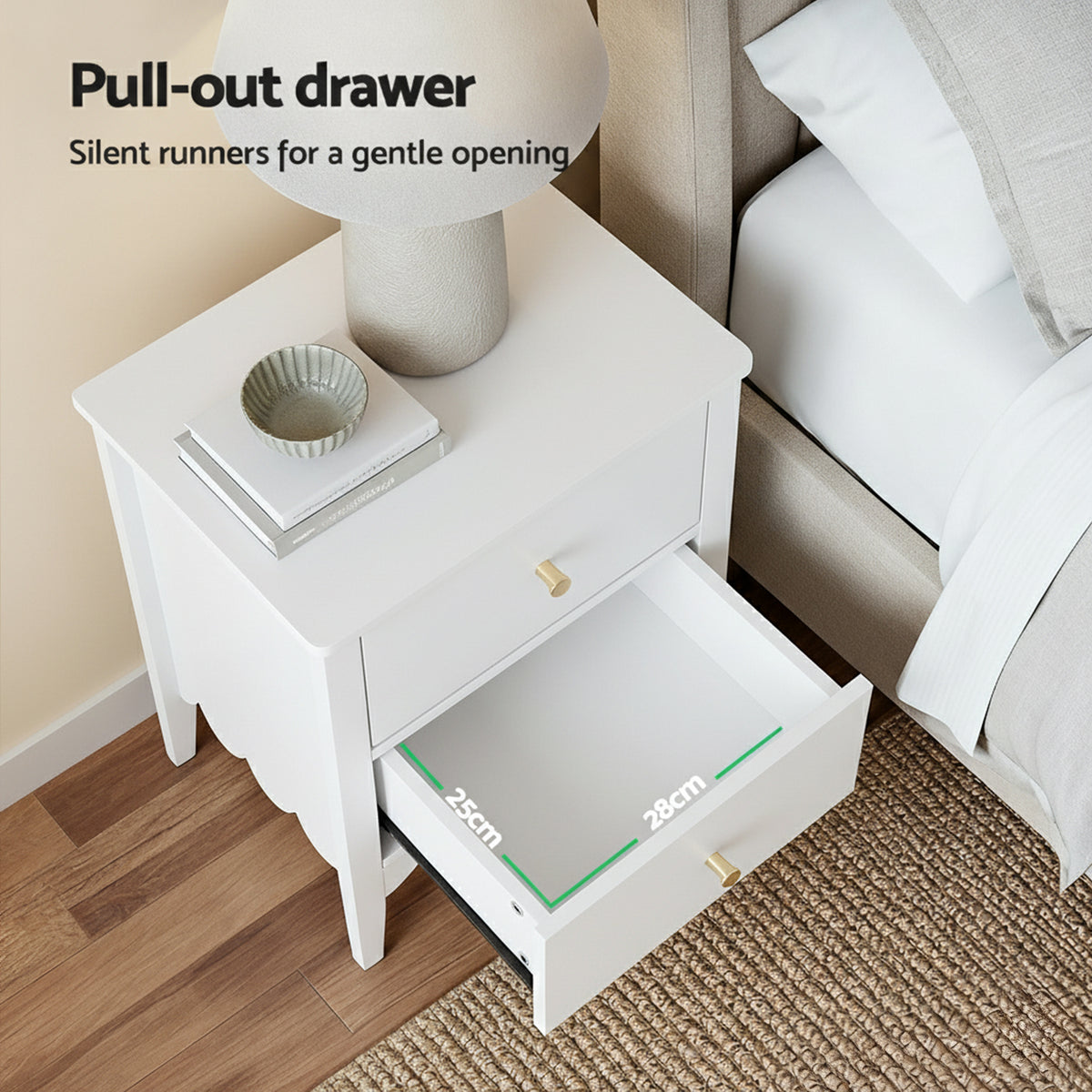 Bedside Table | 2 Drawer Nightstand | Bedroom Storage | White