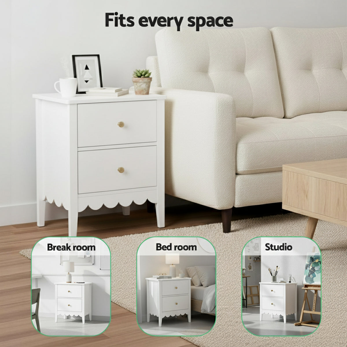 Bedside Table | 2 Drawer Nightstand | Bedroom Storage | White