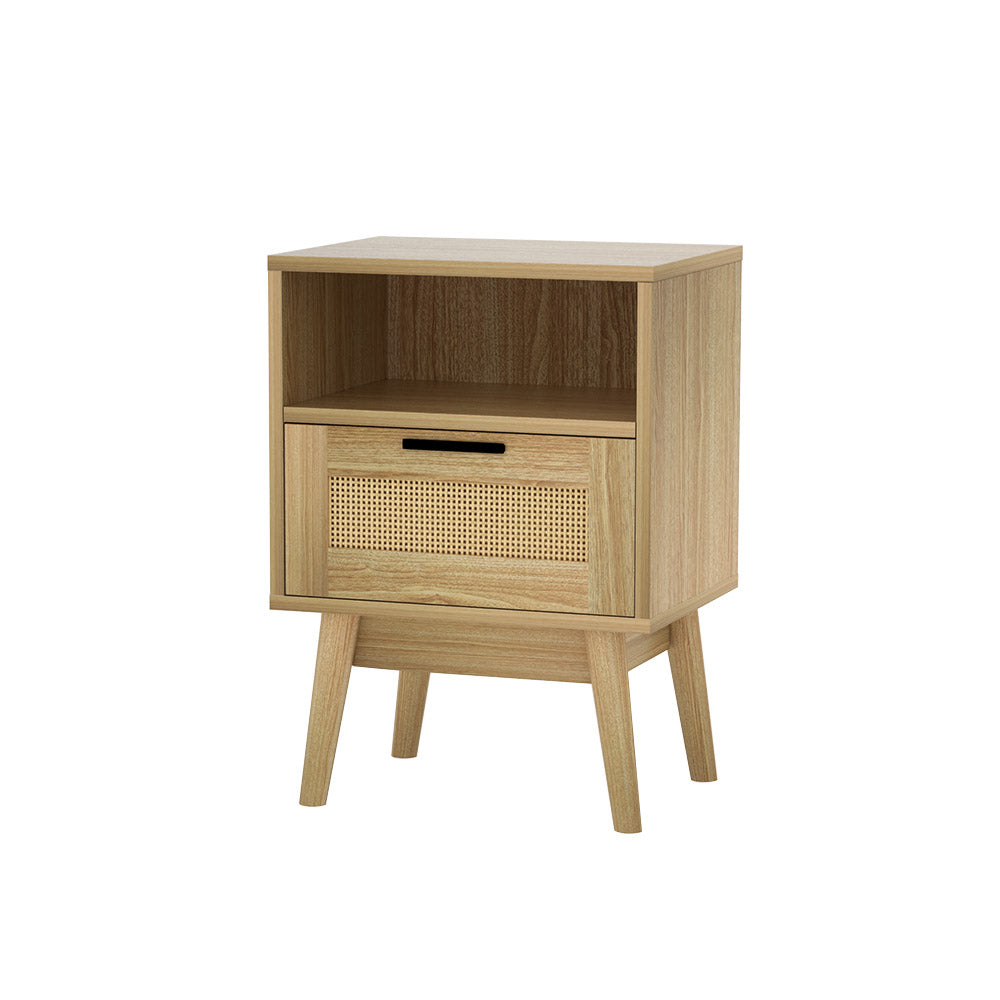 Rattan Bedside Table | 1 Drawer With Shelf | REI Oak